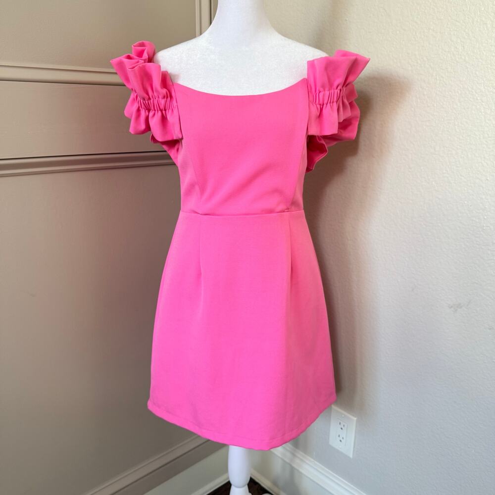 DO+BE Dark Pink Off Shoulder Ruffle Sleeve Mini Dress Size L Barbiecore